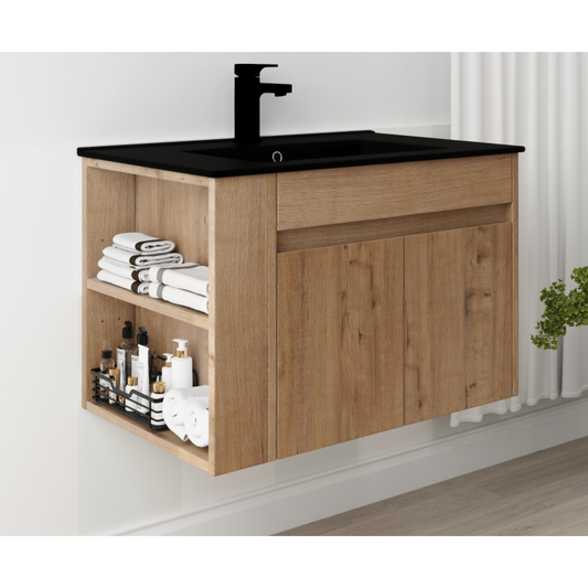 30 Inch Bathroom Vanity With Black Ceramic Basin and Adjust Open Shelf (KD-PACKING)