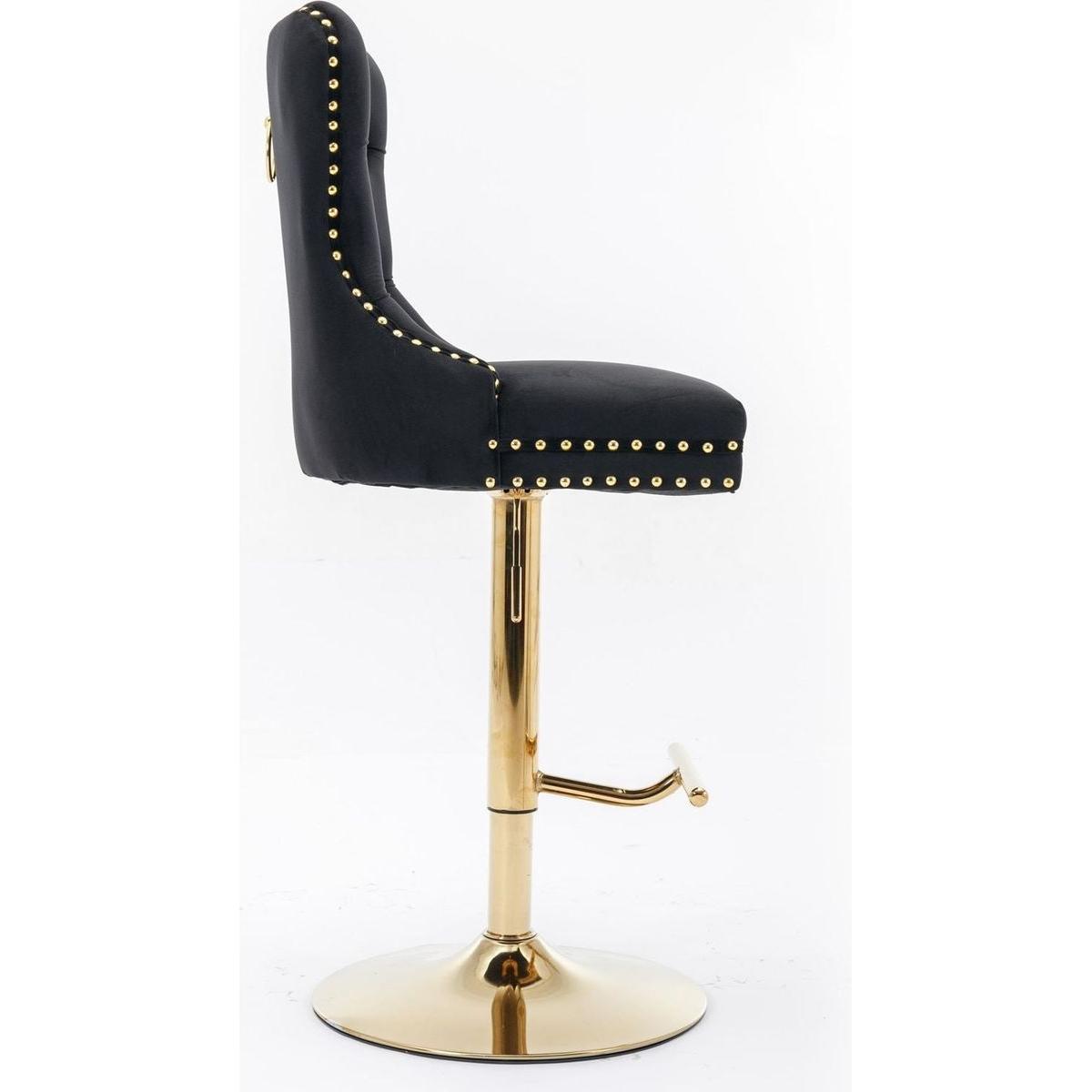 Thick Golden Swivel Velvet Barstools Adjusatble Seat Height from 27-35 Inch, Modern Upholstered Bar Stools with Backs Comfortable Tufted for Home Pub and Kitchen Island (Black, Set of 2)