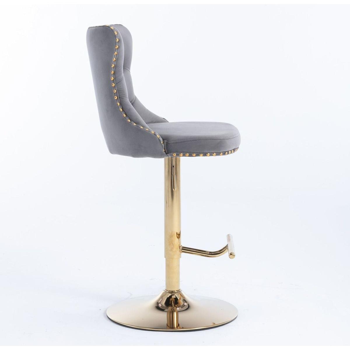 Golden Swivel Velvet Barstools Adjusatble Seat Height from 25-33 Inch, Modern Upholstered Bar Stools with Backs Comfortable Tufted for Home Pub and Kitchen IslandGray, Set of 2)