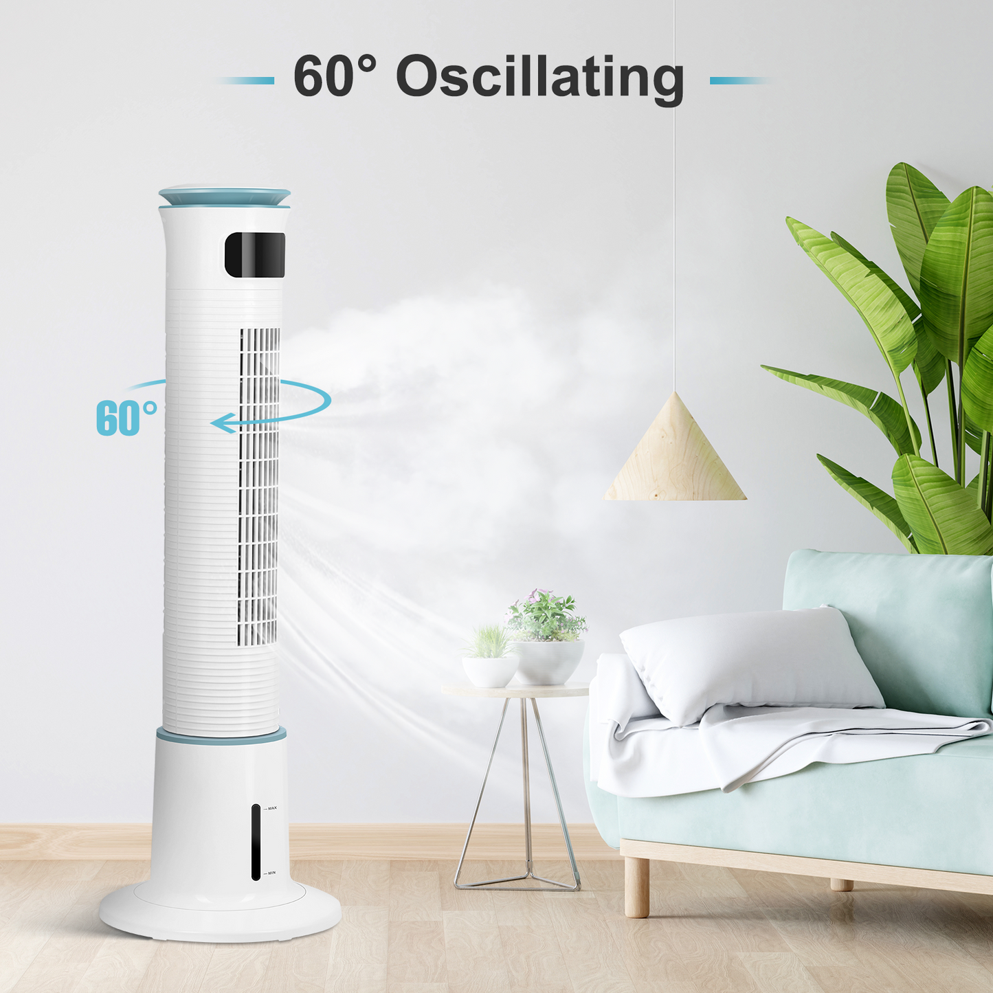 Mist Tower Fan, 12 Speeds & 3 Modes Settings Standing Fan, 15 Hour Timing Closure Cooling Fan, Low Noise, 43 Inches, White