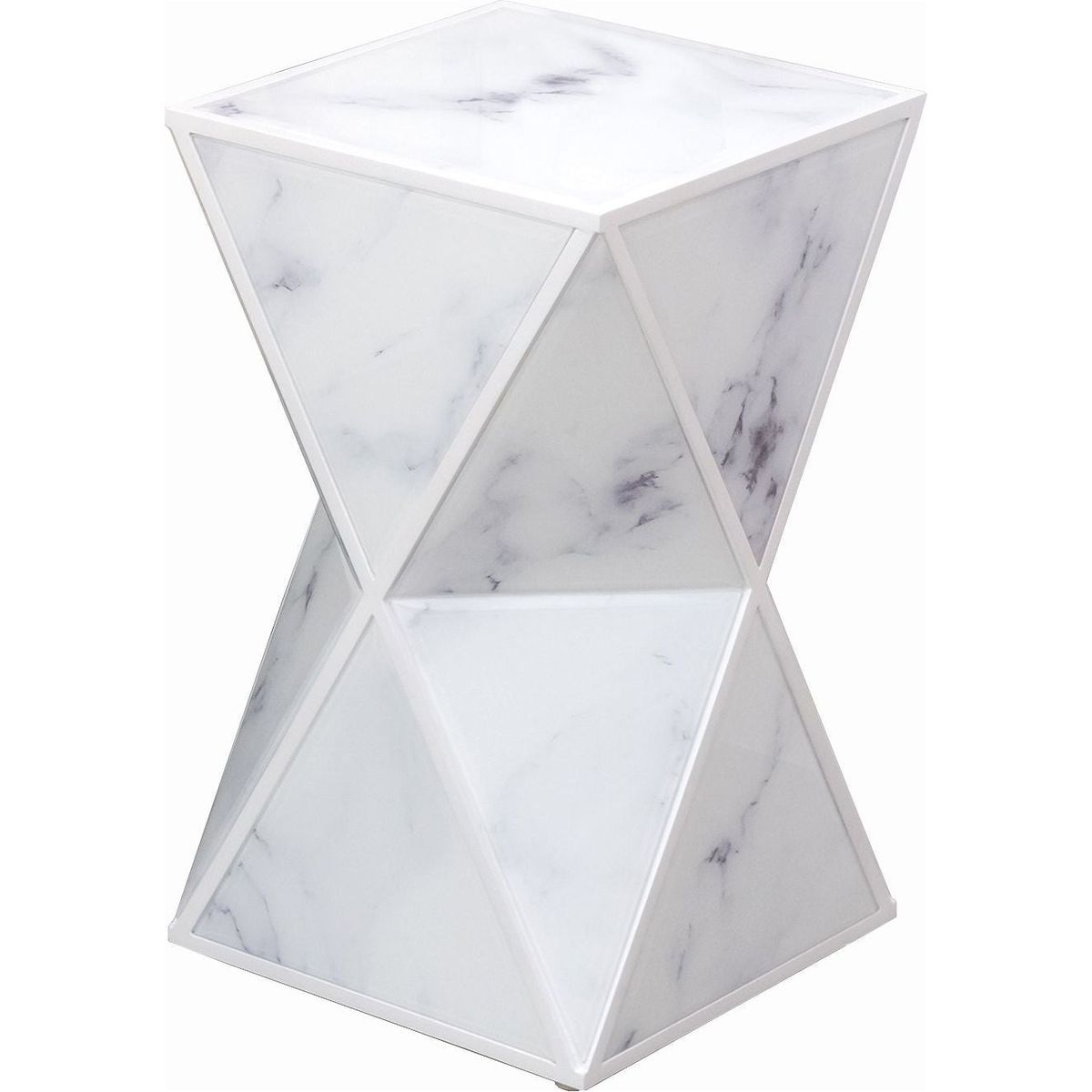 Geometry End Table, Glass Nightstand, Marble Table, White Table for Bedroom Living Room