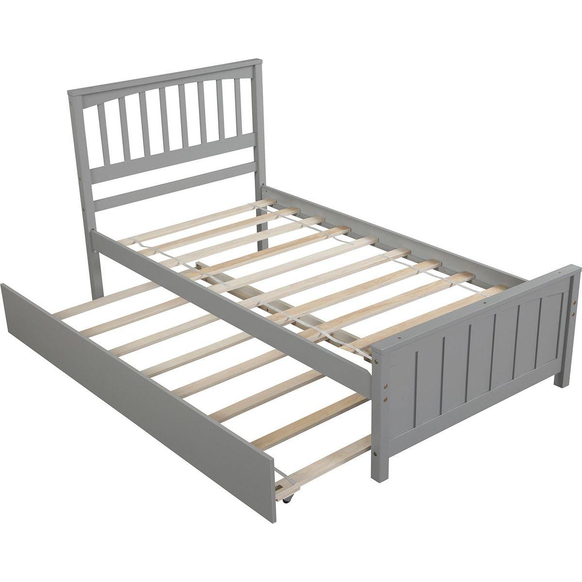 Twin size Platform Bed with Trundle, Gray