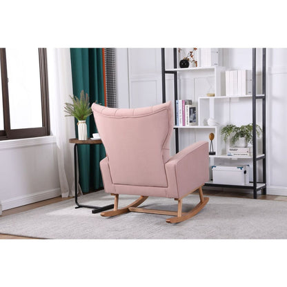 Baby Room High Back Rocking Chair Nursery Chair, Comfortable Rocker Fabric Padded Seat, Modern High Back Armchair