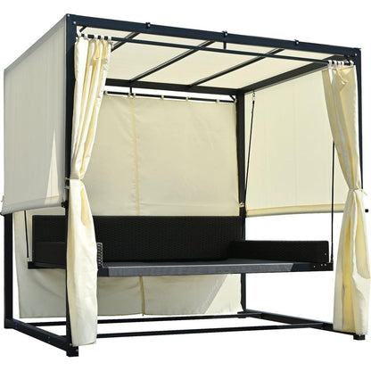 2-3 People Outdoor Swing Bed, Adjustable Curtains, Suitable For Balconies, Gardens And Other Places