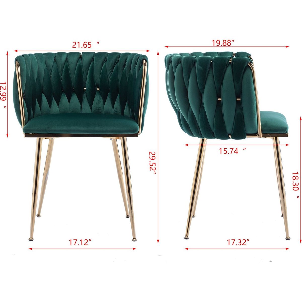 Dining Chair, Thickened fabric chairs with wood legs Set of 2, Green