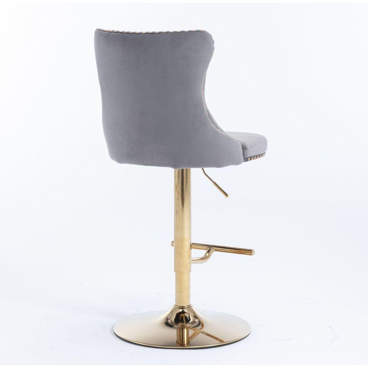 Golden Swivel Velvet Barstools Adjusatble Seat Height from 25-33 Inch, Modern Upholstered Bar Stools with Backs Comfortable Tufted for Home Pub and Kitchen IslandGray, Set of 2)