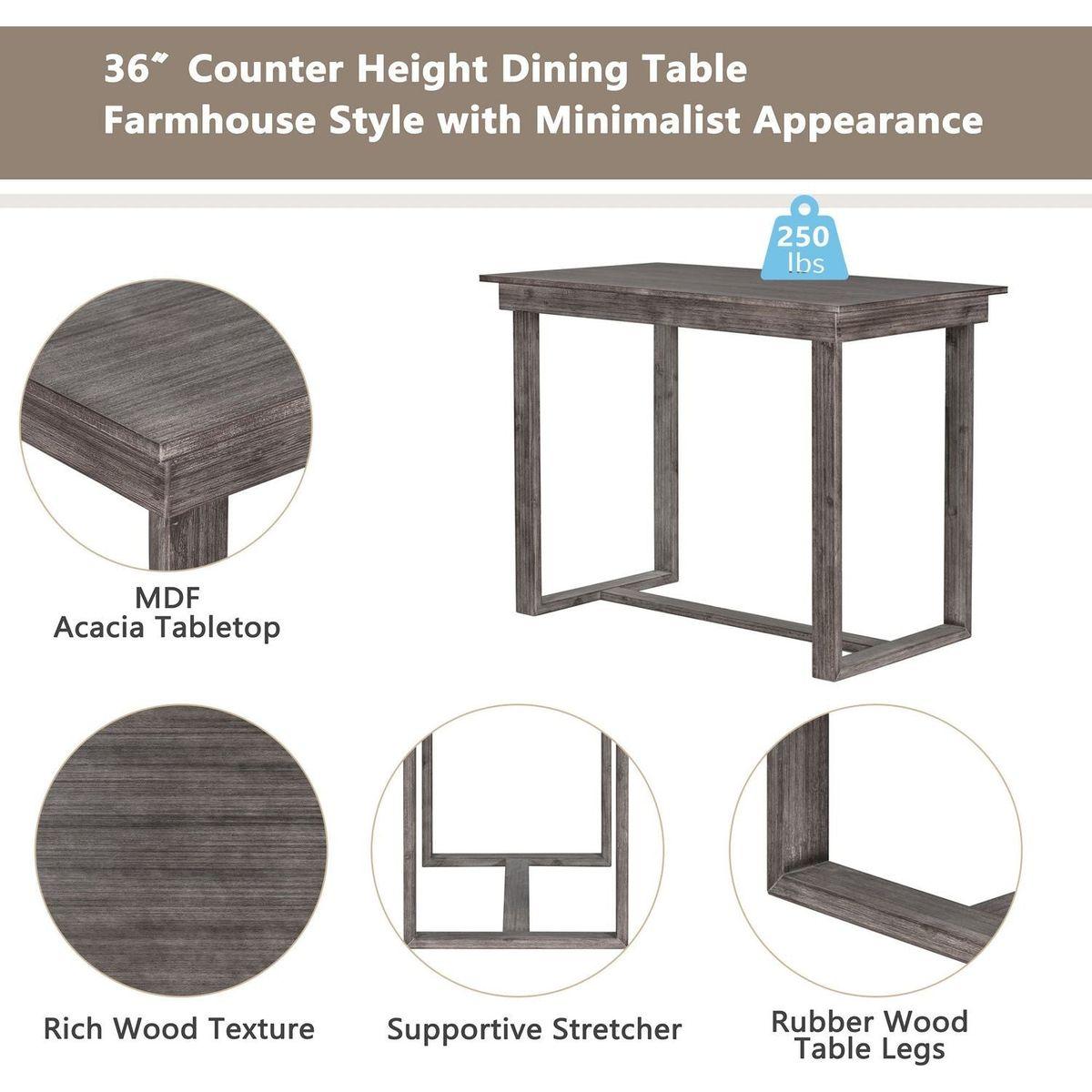 Farmhouse Counter Height 5-Piece Dining Table Set with 1 Rectangular Dining Table and 4 Dining Chairs for Small Places,Gray