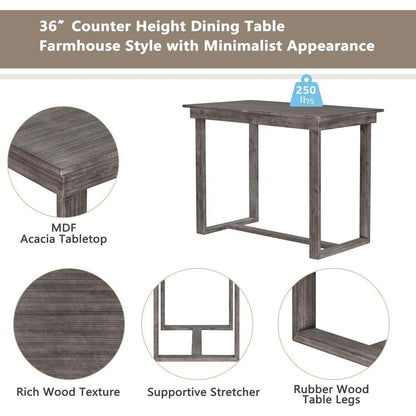 Farmhouse Counter Height 5-Piece Dining Table Set with 1 Rectangular Dining Table and 4 Dining Chairs for Small Places,Gray
