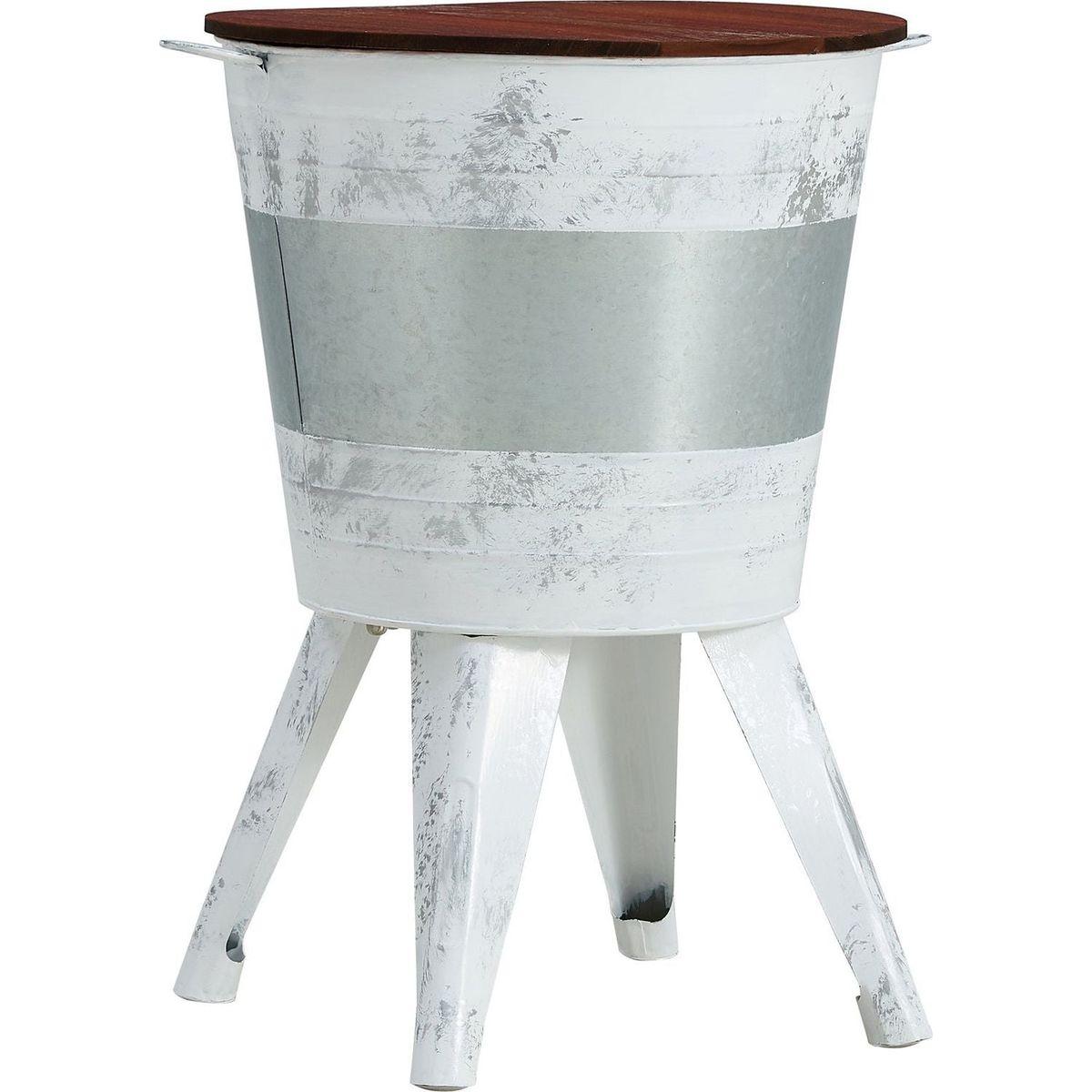 Farmhouse Rustic Distressed Metal Accent Cocktail Table with wood top-WHT, Set of 2