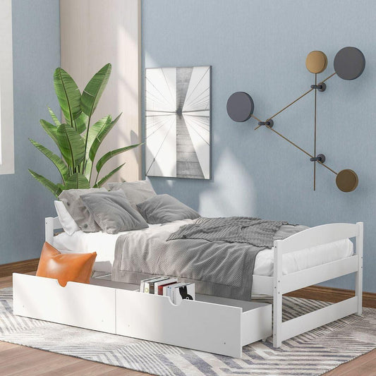 Twin size platform bed, with two drawers, white (New) - Streamdale Furniture