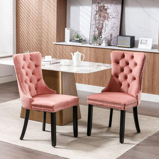 Nikki Collection Modern, High-end Tufted Solid Wood Contemporary Velvet Upholstered Dining Chair with Wood Legs Nailhead Trim 2-Pcs Set,Pink