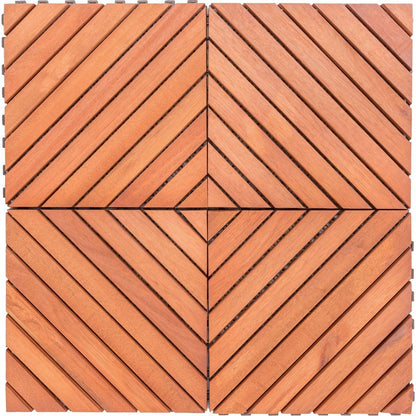 Outdoor Patio 12-Diagonal Slat Eucalyptus Interlocking Deck Tile (Set of 10 Tiles)