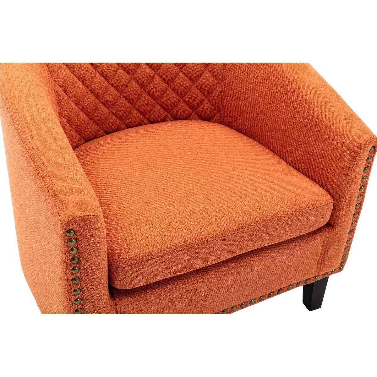 accent Barrel chair living room chair with nailheads and solid wood legs Orange linen