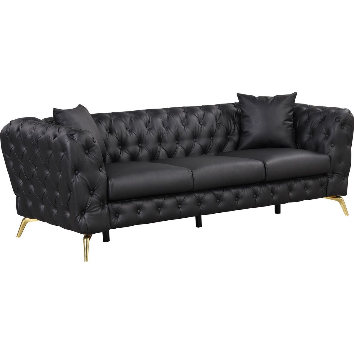 Modern 3-Piece Sofa Sets with Sturdy Metal Legs, Button Tufted Back, PU Upholstered Couches Sets Including Three Seat Sofa, Loveseat and Single Chair for Living Room Furniture Set, Black