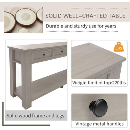 Console Table/Sofa Table with Storage Drawers and Bottom Shelf for Entryway Hallway (Gray Wash)