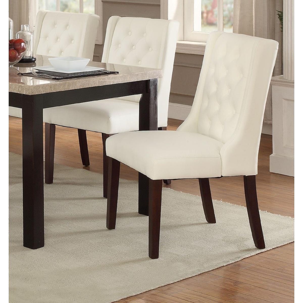 Modern Faux Leather White Tufted Set of 2 Chairs Dining Seat Chair