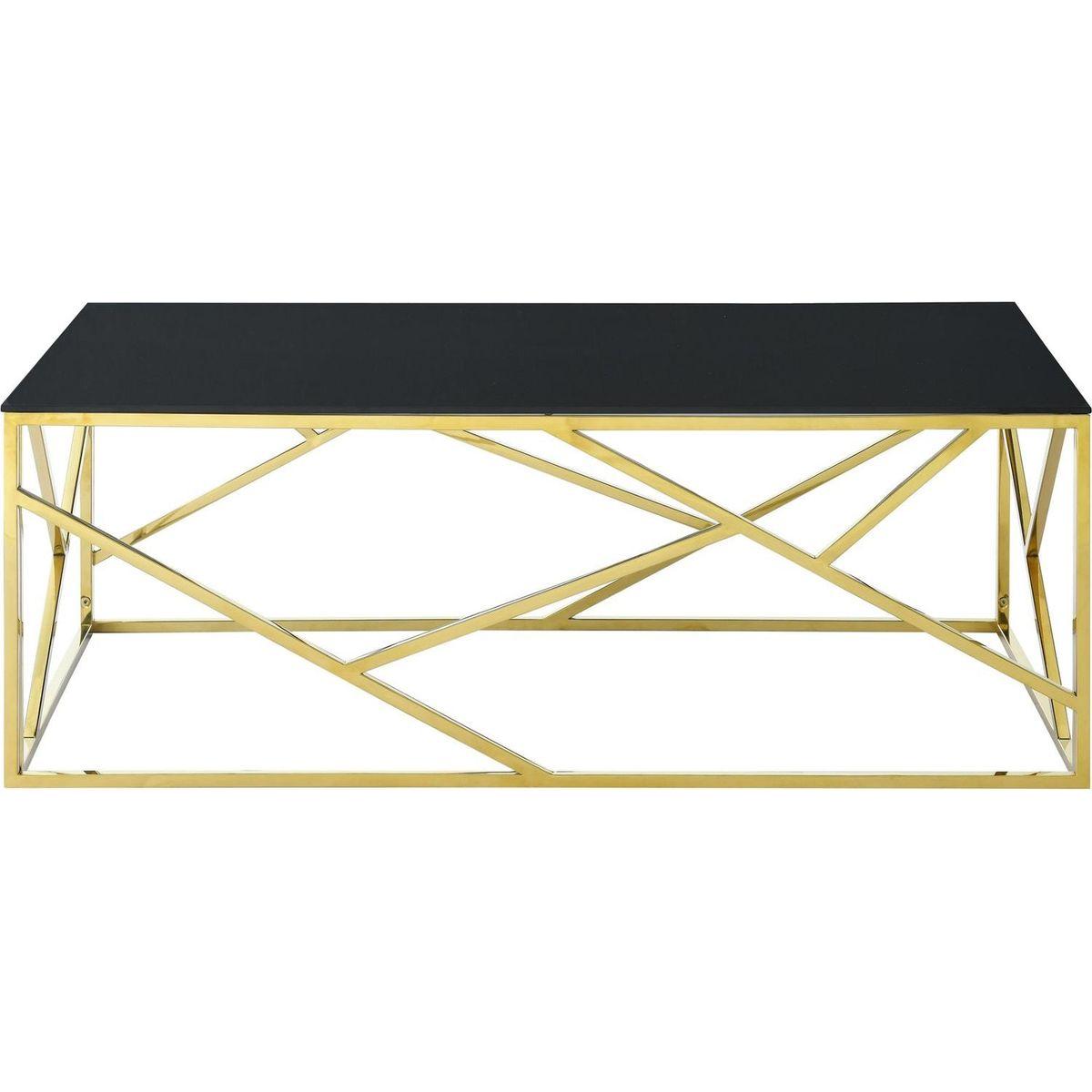Modern Rectangular Coffee Accent Table with Black Tempered Glass Top and Stainless Steel Frame for Living Room Bedroom - Gold - Streamdale Furniture