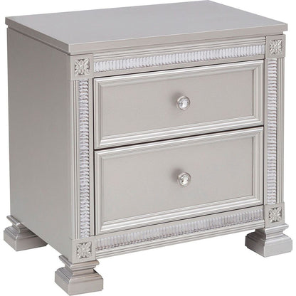 Glamorous Modern Design 1pc Nightstand of 2x Drawers Faux Crystal Knobs Silver Finish Furniture