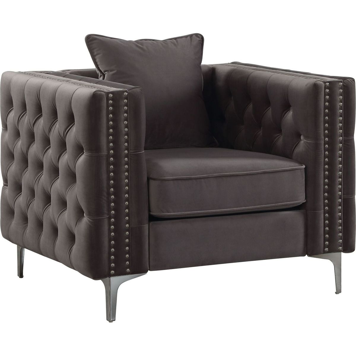 Gillian II Chair & 2 Pillow in Dark Gray Velvet