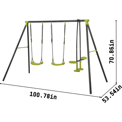 XNS008 interesting triple children metal safe swing set 440lbs for outdoor playground three seat swing black and green for age 3+