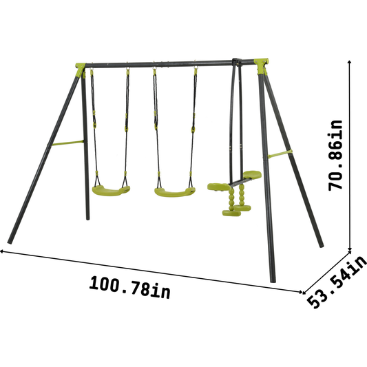 XNS008 interesting triple children metal safe swing set 440lbs for outdoor playground three seat swing black and green for age 3+
