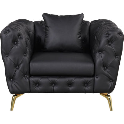 Modern 3-Piece Sofa Sets with Sturdy Metal Legs, Button Tufted Back, PU Upholstered Couches Sets Including Three Seat Sofa, Loveseat and Single Chair for Living Room Furniture Set, Black