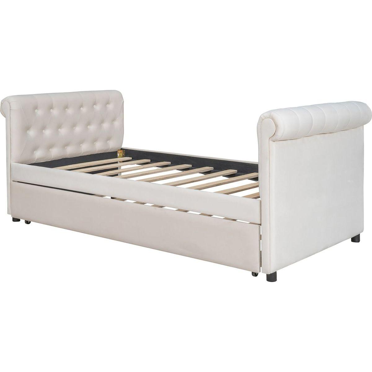 Twin Size Upholstered daybed with Trundle, Wood Slat Support, Beige(OLD SKU :LP000116AAA)