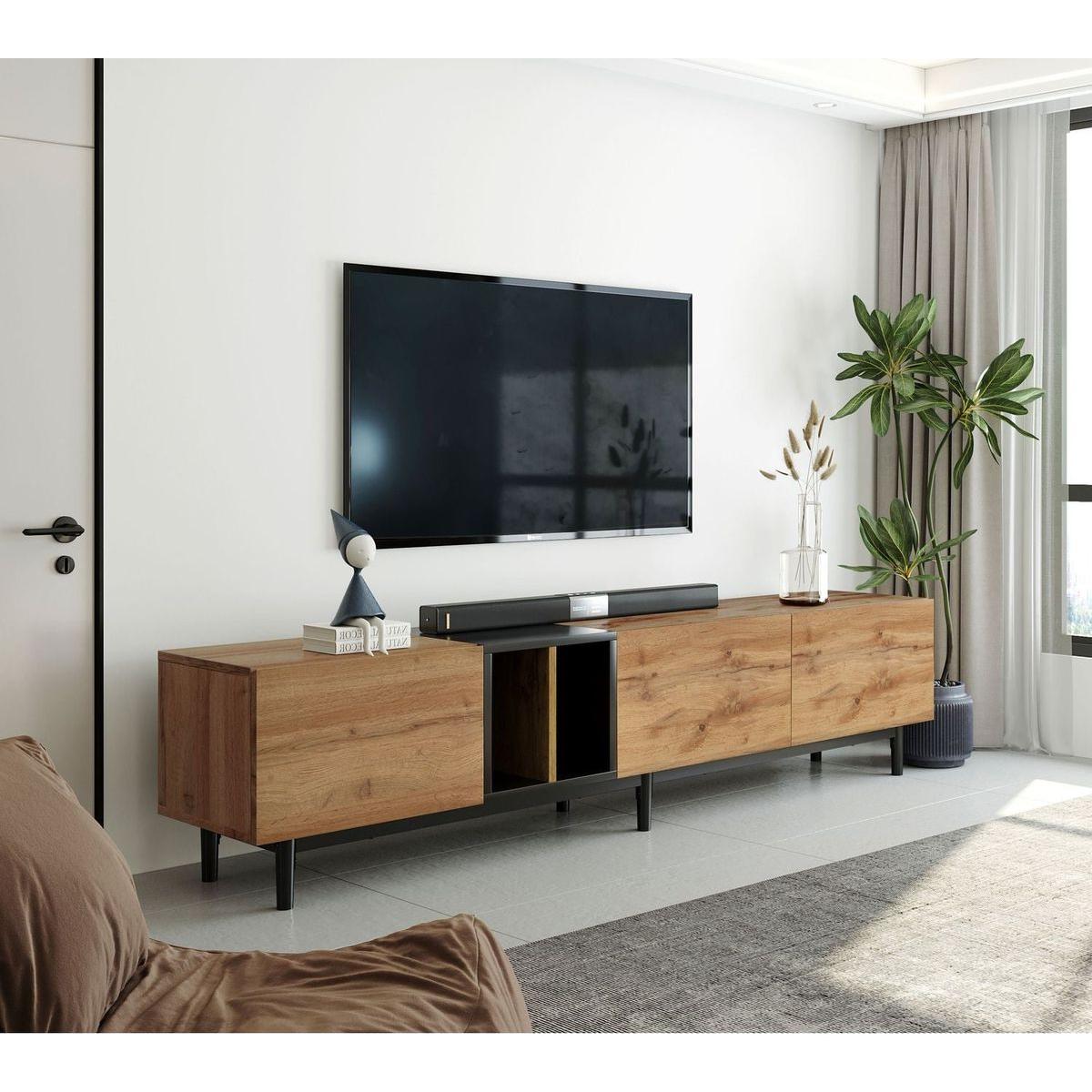 Modern TV Stand for 80" TV with 3 Doors, Media Console Table, Entertainment Center with Large Storage Cabinet for Living Room, Bedroom