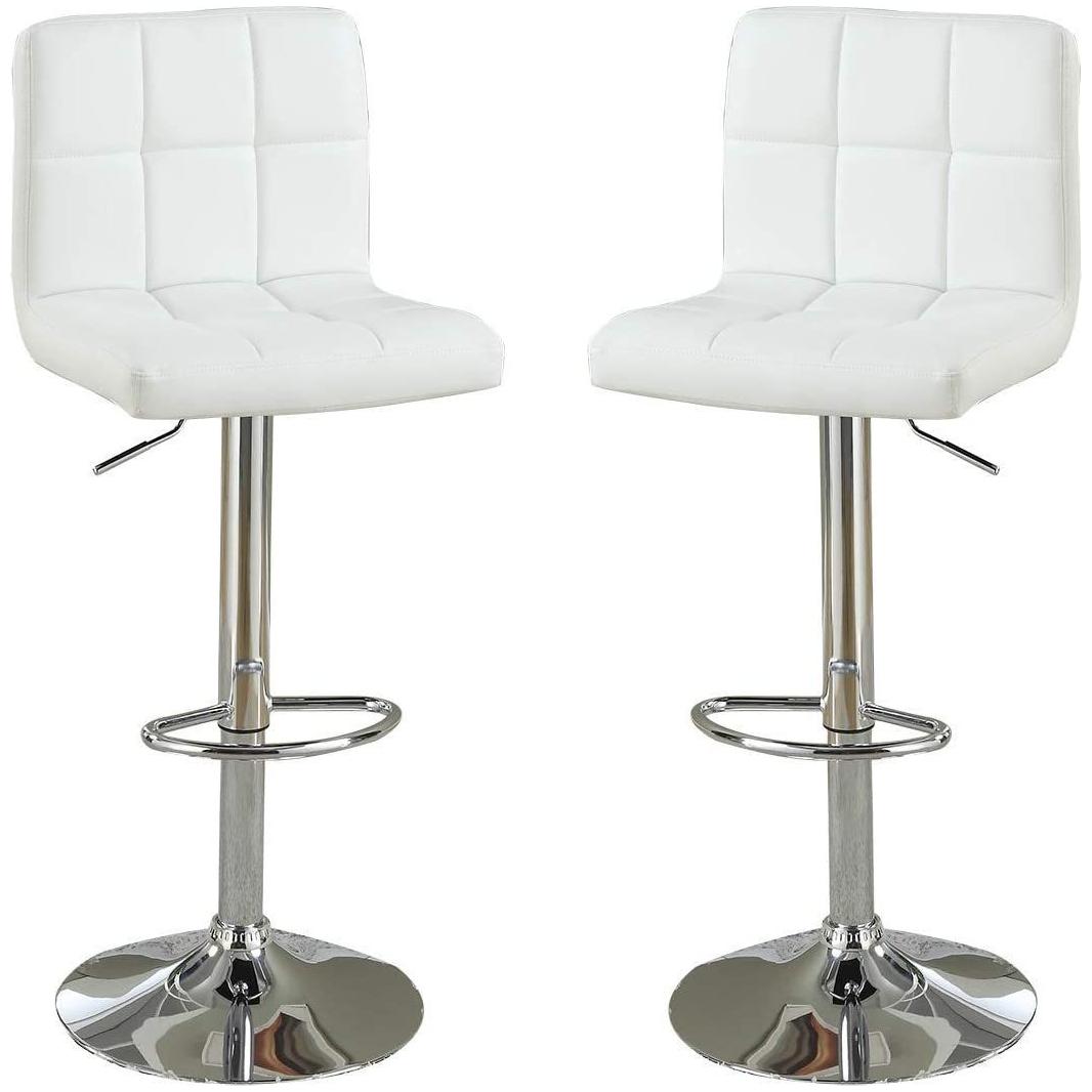 White Faux Leather Bar Stool Counter Height Chairs Set of 2 Adjustable Height Kitchen Island Stools Modern