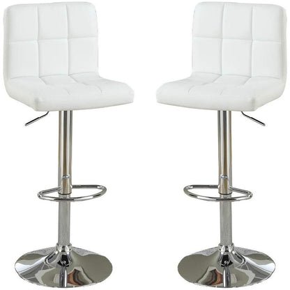 White Faux Leather Bar Stool Counter Height Chairs Set of 2 Adjustable Height Kitchen Island Stools Modern