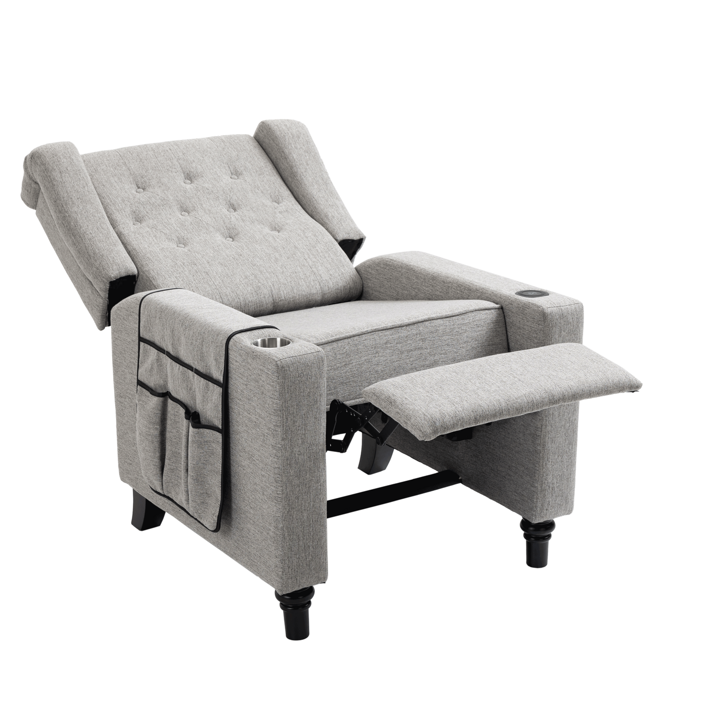 Arm Pushing Recliner Chair, Modern Button Tufted Wingback Push Back Recliner Chair, Living Room Chair Fabric Pushback Manual Single Reclining Sofa Home Theater Seating for Bedroom, Light Gray