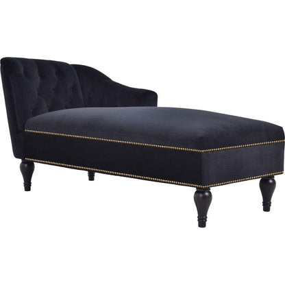 58" Velvet Chaise Lounge, Button Tufted Right Arm Facing Lounge Chair with Nailhead Trim & Solid Wood Legs for Living Room or Office, Sleeper Lounge Sofa (Black)