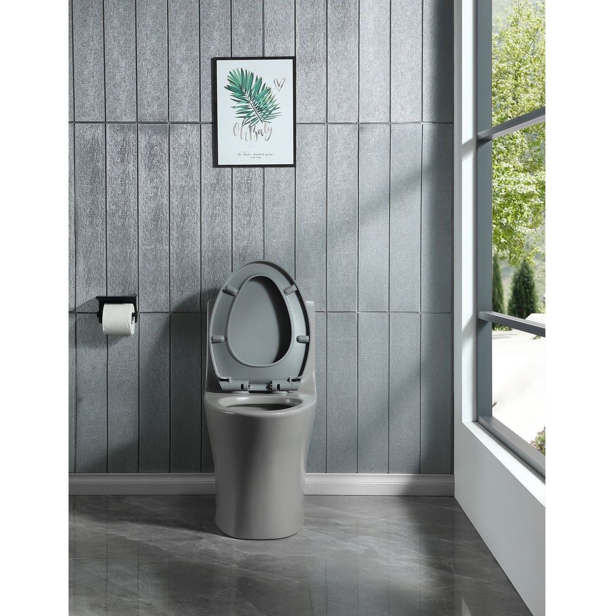 15 1/8 Inch 1.1/1.6 GPF Dual Flush 1-Piece Elongated Toilet with Soft-Close Seat - Light Grey