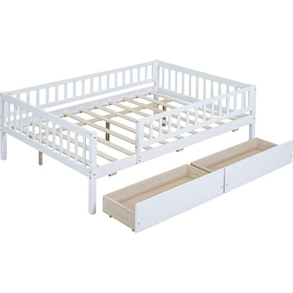 Full Size Daybed Wood Bed with Two Drawers, White - Streamdale Furniture