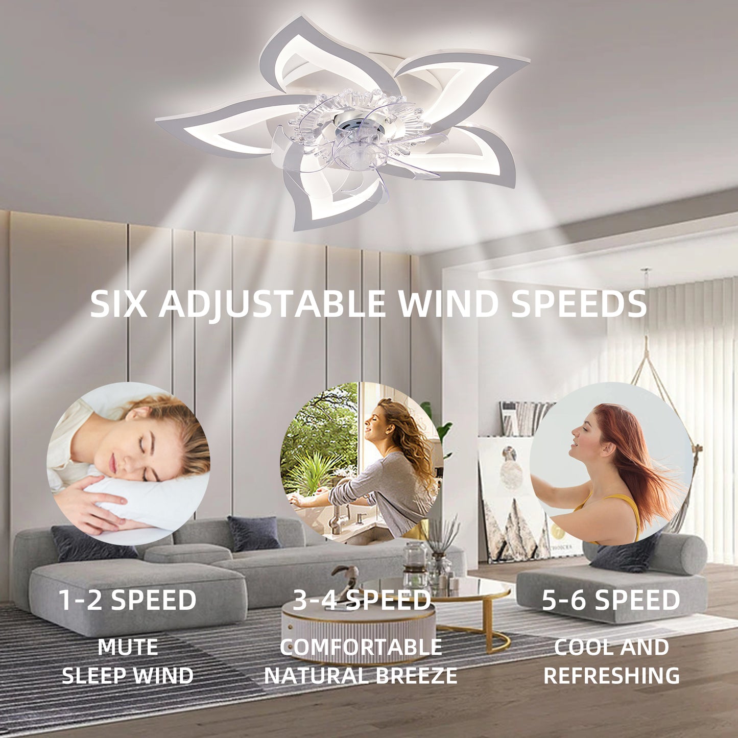 27In Ceiling Fan with Lights Remote Contro Dimmable LED,6 Gear Wind Speed Fan Light