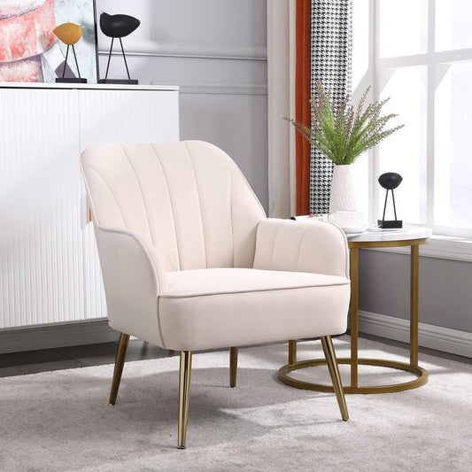 Modern Mid Century Chair velvet Sherpa Armchair for Living Room Bedroom Office Easy Assemble (BEIGE)