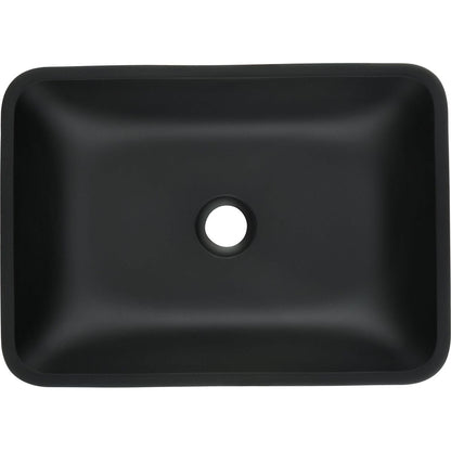 13.0" L -18.13" W -4" H Matte Shell Glass Rectangular Vessel Bathroom Sink in Black with Matte Black Faucet and Pop-Up Drain in Matte Black