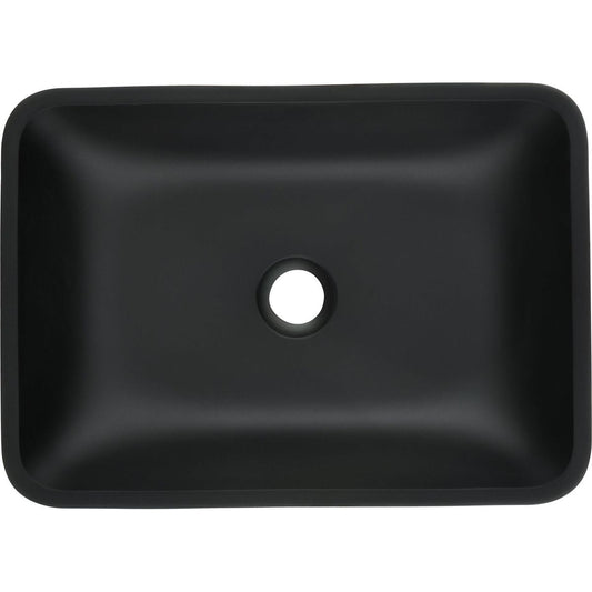 13.0" L -18.13" W -4" H Matte Shell Glass Rectangular Vessel Bathroom Sink in Black with Matte Black Faucet and Pop-Up Drain in Matte Black