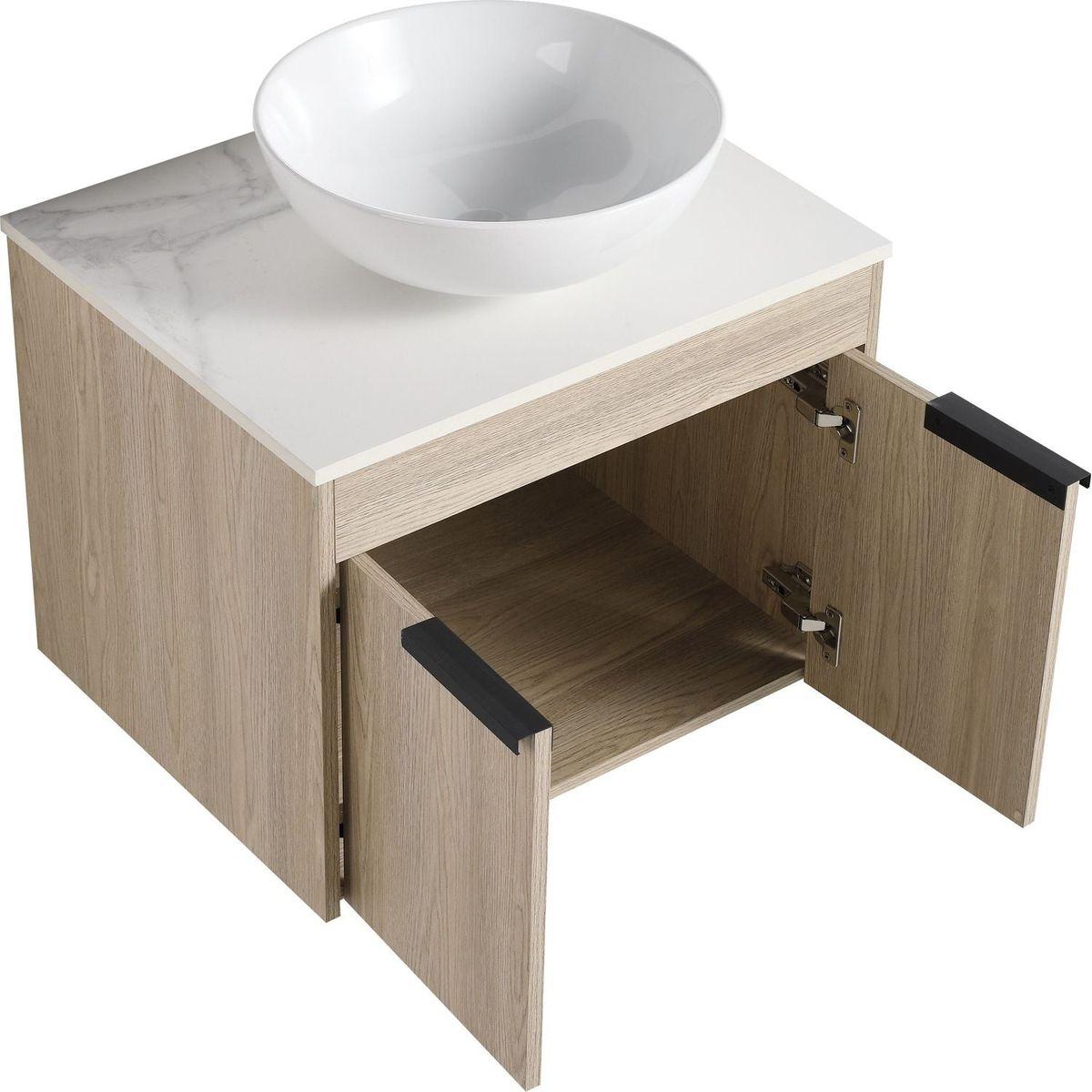 24" Modern Design Float Bathroom Vanity With Ceramic Basin Set, Wall Mounted White Oak Vanity With Soft Close Door, KD-PackingD-Packing Pieces