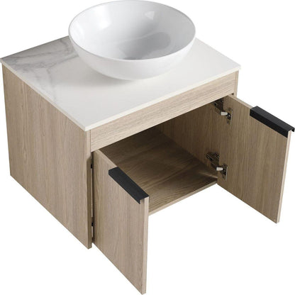 24" Modern Design Float Bathroom Vanity With Ceramic Basin Set, Wall Mounted White Oak Vanity With Soft Close Door, KD-PackingD-Packing Pieces