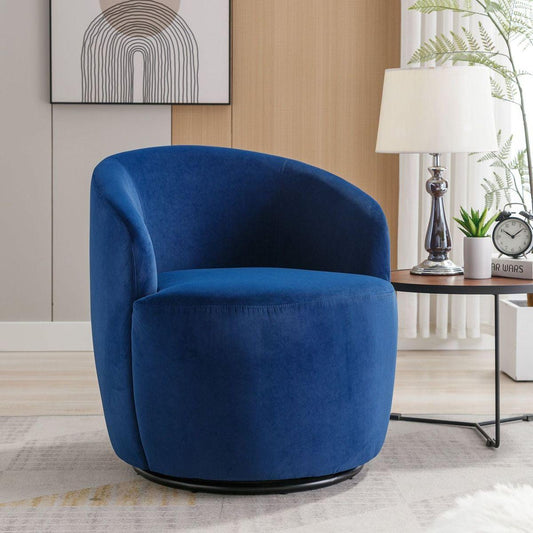 Velvet Fabric Swivel Accent Armchair Barrel Chair With Black Powder Coating Metal Ring, Blue