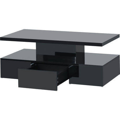 Modern Glossy Coffee Table With Drawer, 2-Tier Rectangle Center Table with Plug-in 16 colors LED lighting for Living room, 39.3" x19.6" x15.3"