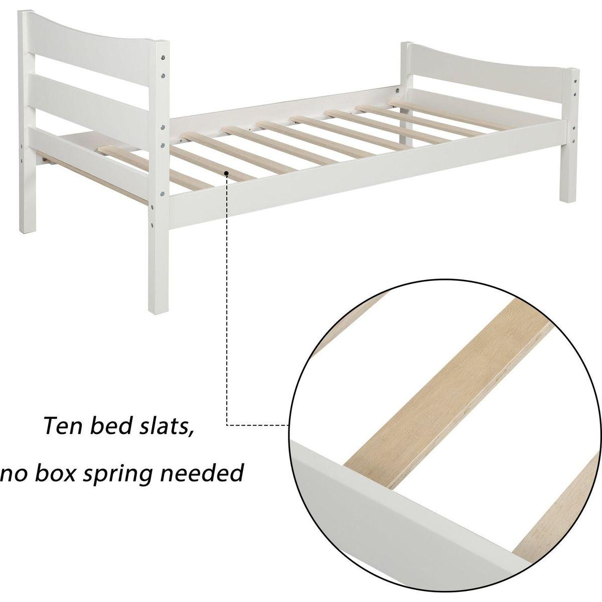 Twin Size Wood Platform Bed with Headboard and Wooden Slat Support (White)