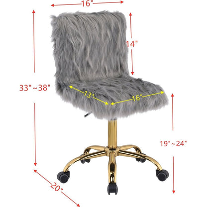 Arundell Office Chair in Gray Faux Fur & Gold Finish