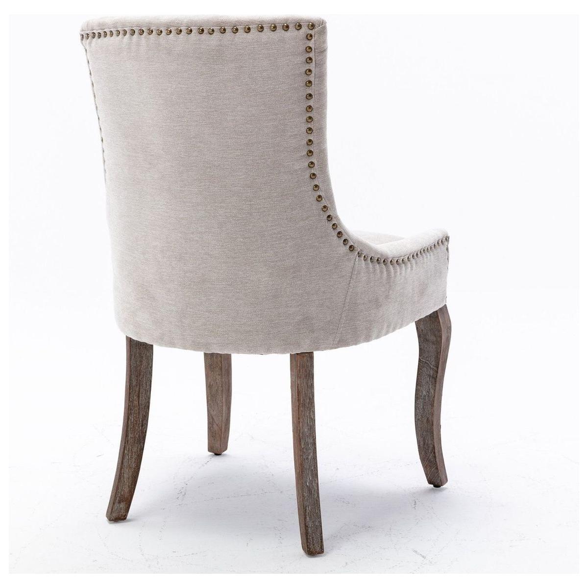 Ultra Side Dining Chairhickened fabric chairs with neutrally toned solid wood legsBronze nail headet of 2eige