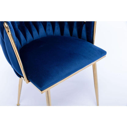 Modern Design Golden Metal Frame Velvet Fabric Dining Chair with Golden Legs,Set of 2,Navy