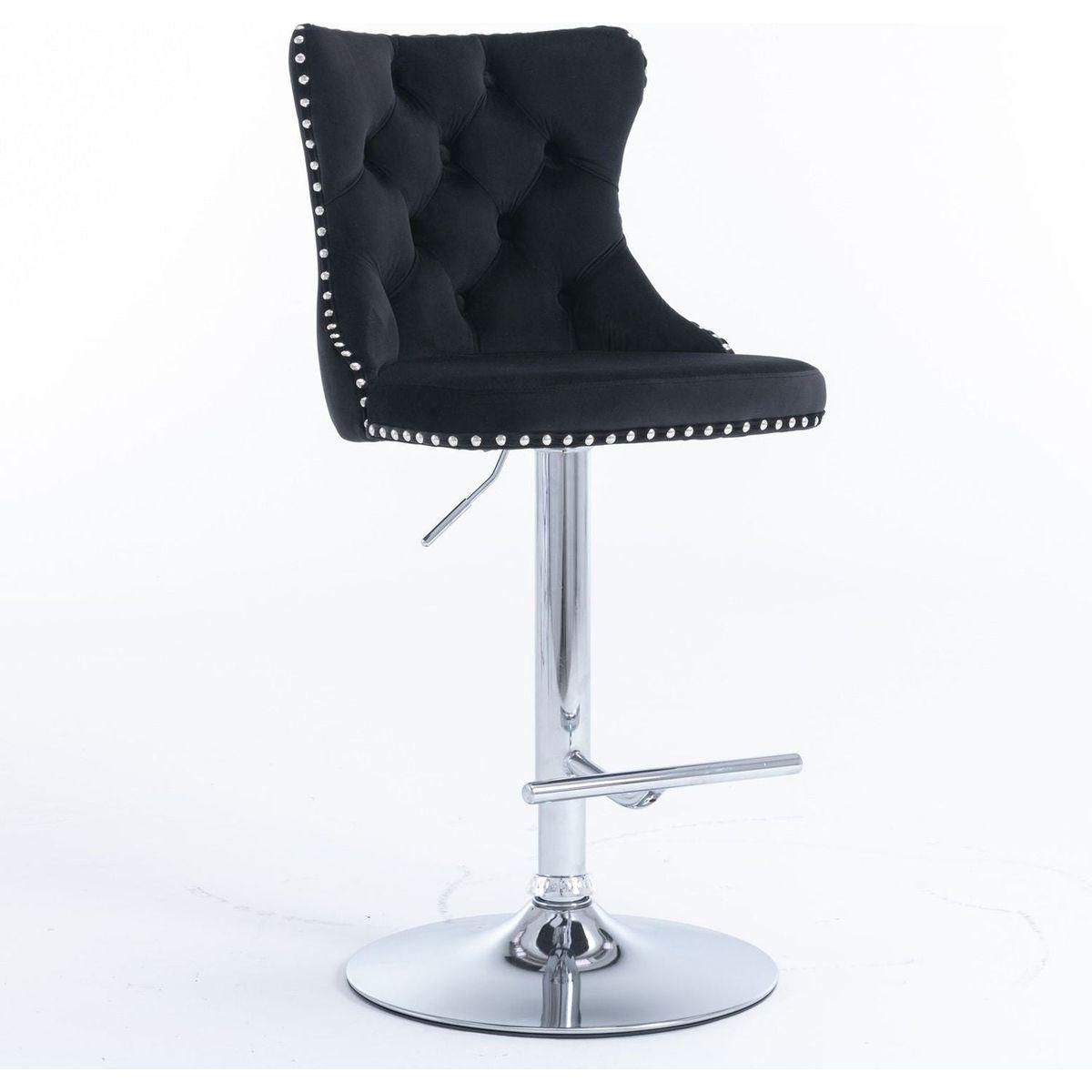 Swivel Velvet Barstools Adjusatble Seat Height from 25-33 Inch, Modern Upholstered Chrome base Bar Stools with Backs Comfortable Tufted for Home Pub and Kitchen Islandlack, Set of 2) - Streamdale Furniture