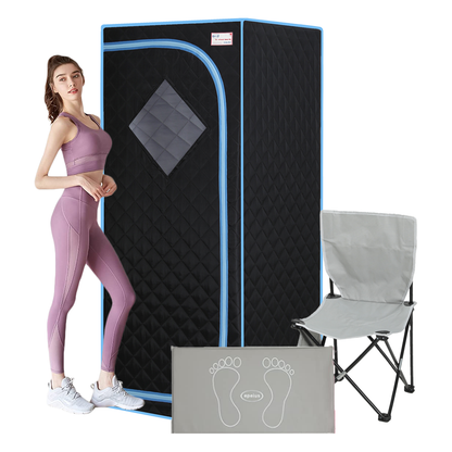 Portable Full Size Black Infrared Sauna tent Personal Home Spa, with Infrared Panels, Heating Foot Pad, Controller, Foldable Chair, Reading light.Easy to Install.Fast heating, with FCC Certification.