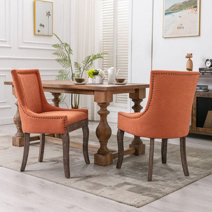 Ultra Side Dining Chairhickened fabric chairs with neutrally toned solid wood legsBronze nail headet of 2range