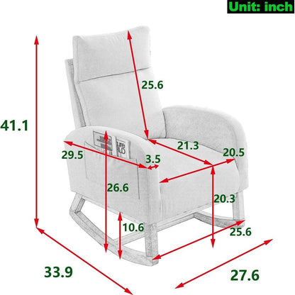 27.6"W Modern Accent High Backrest Living Room Lounge Arm Rocking Chair, Two Side Pocket, Teddy White (Ivory)